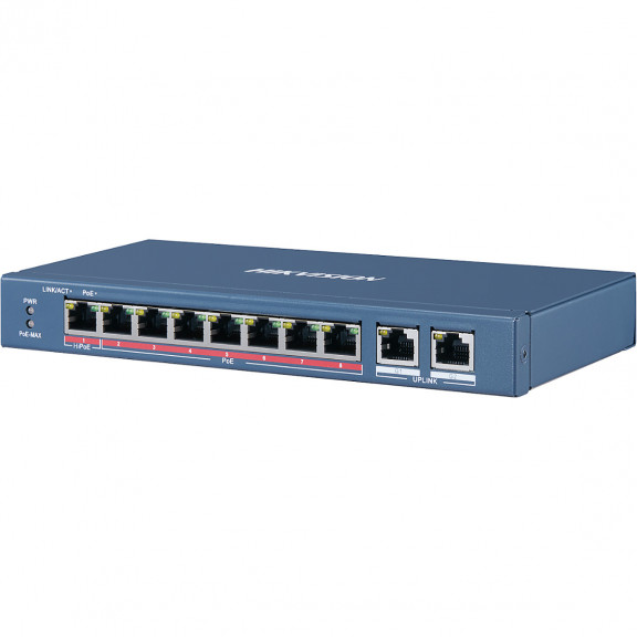Hikvision DS-3E0310HP-E - 8-портовий некерований комутатор Fast Ethernet POE