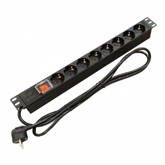 Kingda Блок 19" на 8 роз. нім. станд., 16А, 1U, з вимикачем, шнур 1.8м